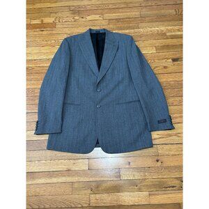 Express Mens Blazer Jacket Size 44L Gray Pinstriped Wool Peak Lapel Sport Coat